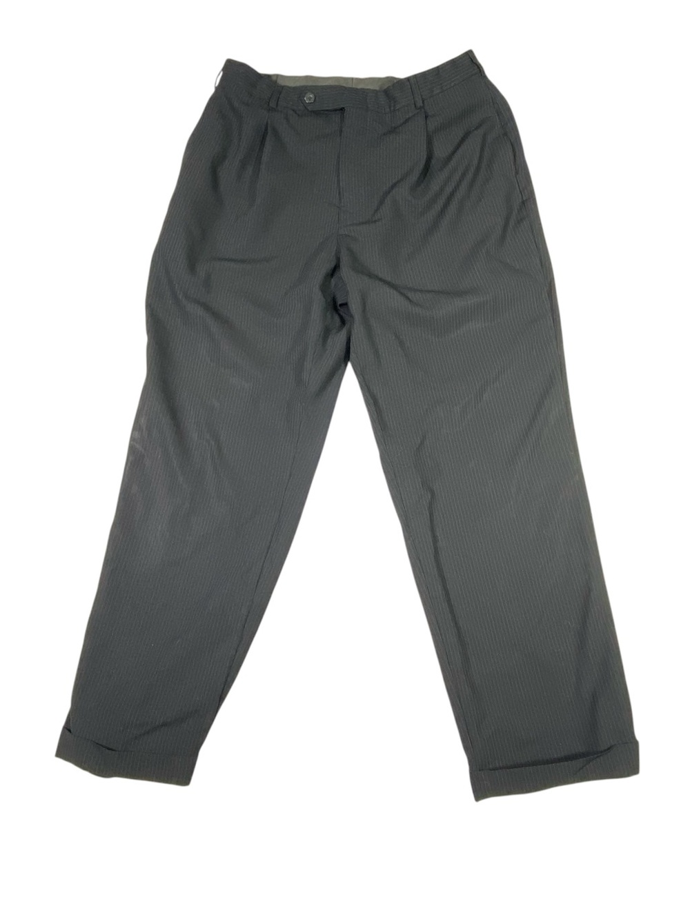 Cezani Wool Dress Pants Mens W34 Black Pinstripe Pleated Classic Tailored Cuffed
